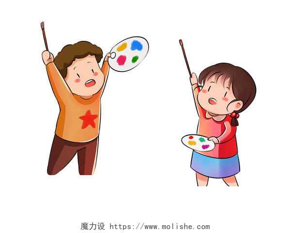 彩色手绘卡通儿童绘画画画美术培训假期班元素PNG素材